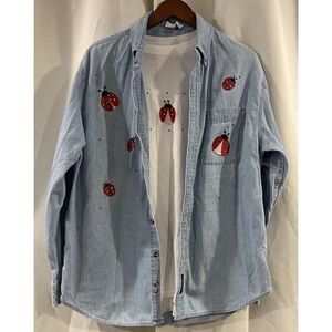 Vintage Lady Bug Denim Button Up & T-Shirt Size‎ Large